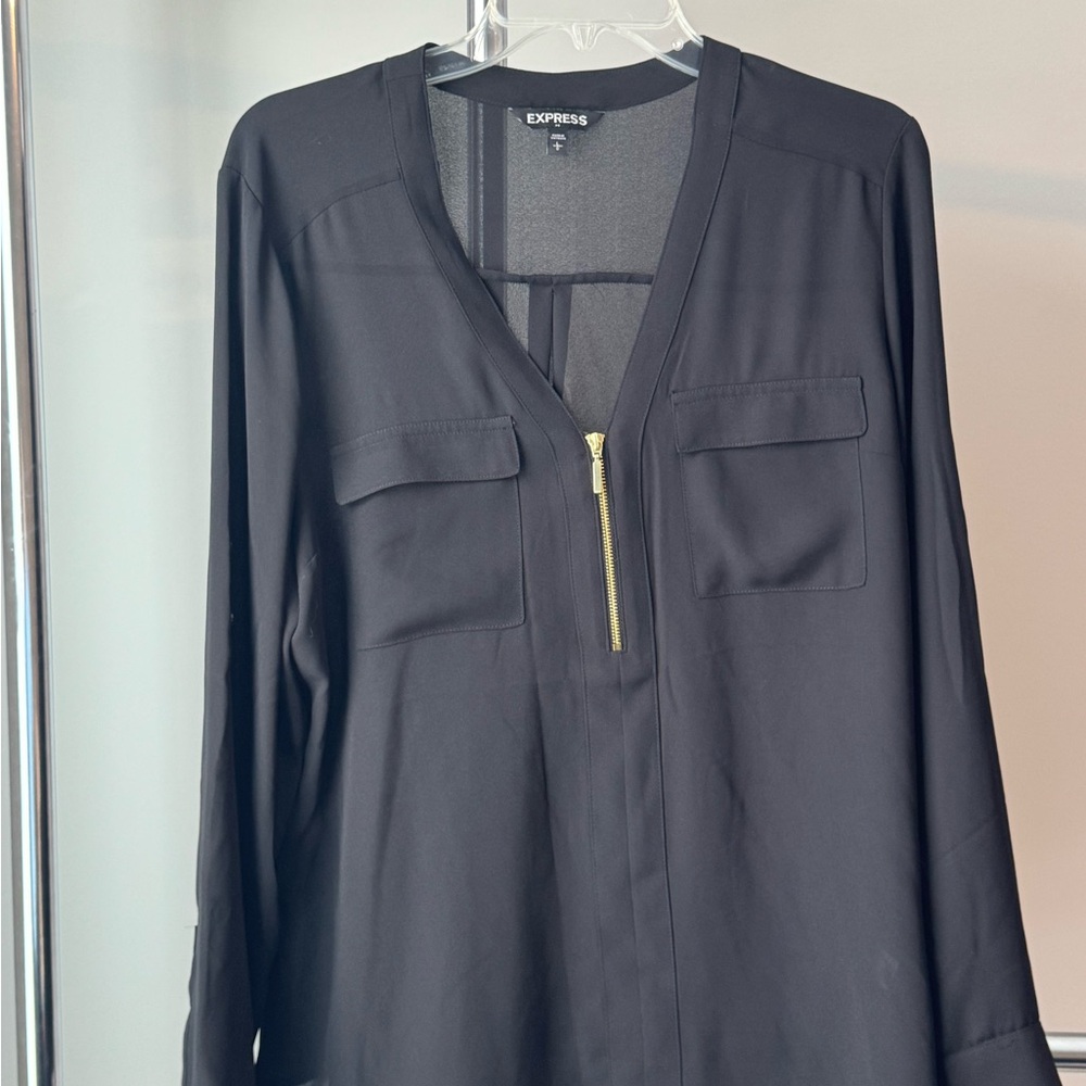 Express Black V-Neck Semi Sheer Blouse